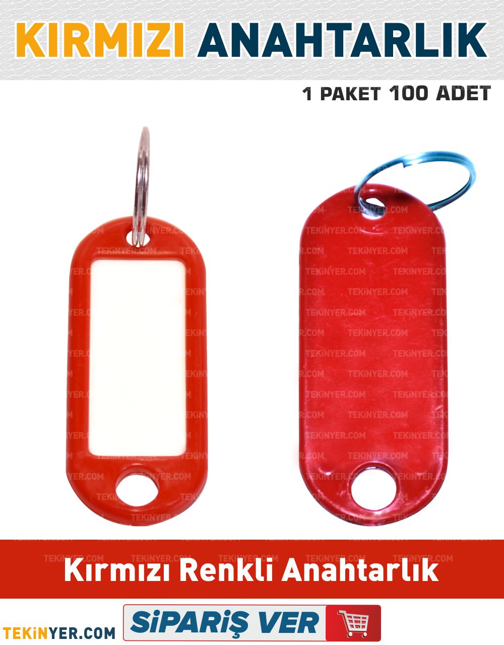 100 Adet Kırmızı Renkli Plastik Anahtarlık