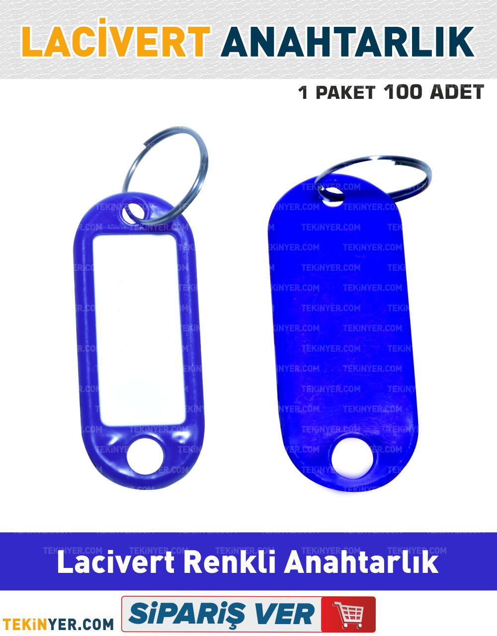 100 Adet Lacivert Renkli Plastik Anahtarlık