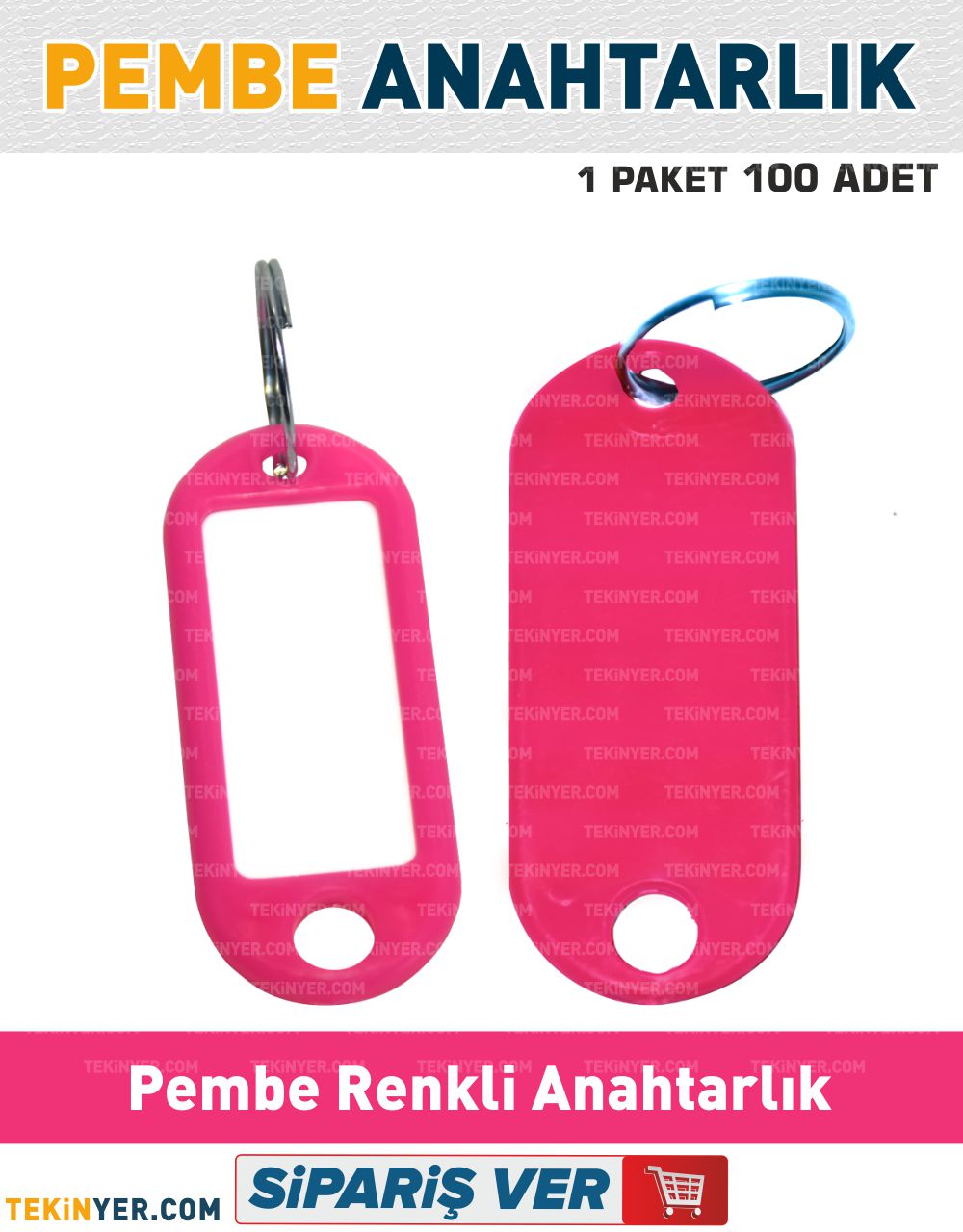 100 Adet Pembe Renkli Plastik Anahtarlık